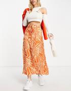 Asos Design Wrap Maxi Skirt With Pockets In Orange Zebra Print-multi