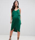 Asos Design Maternity Slinky Wrap Midi Dress - Green