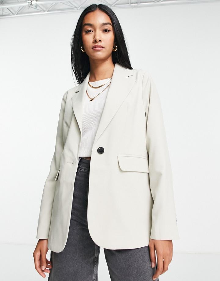 Topshop Fitted Blazer In Pale Gray - Part Of A Set