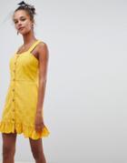 Asos Design Denim Yellow Cutwork Mini Dress - Gray