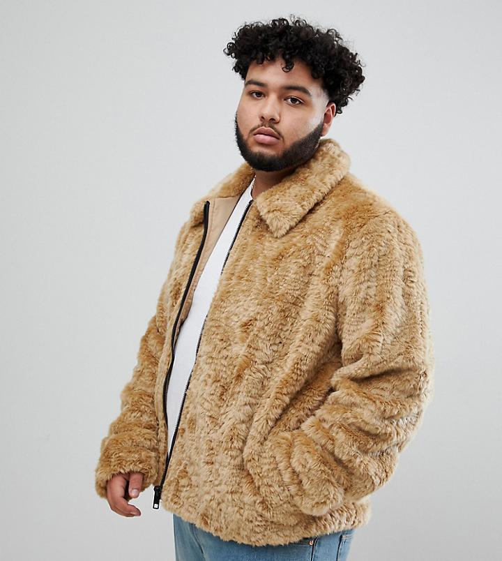 Asos Design Plus Faux Fur Western Jacket In Brown - Brown