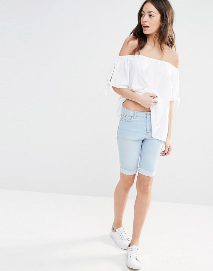 New Look Knee Short Turn Up Fray Hem - Blue