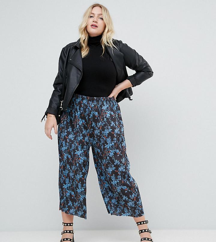 Asos Curve Floral Print Plisse Crop Pants - Multi