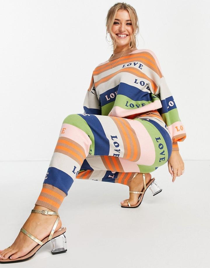 Never Fully Dressed Knitted Love Sweatpants In Contrast Color Stripe - Part Of A Set-multi