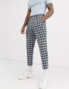 Asos Design Tapered Crop Smart Pants In Blue Check