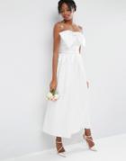 Asos Bridal Jumpsuit In Bonded Satin With Bow Detail - Off White
