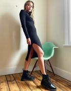 Brave Soul Cubo Ribbed Sweater Dress With Side Split-black