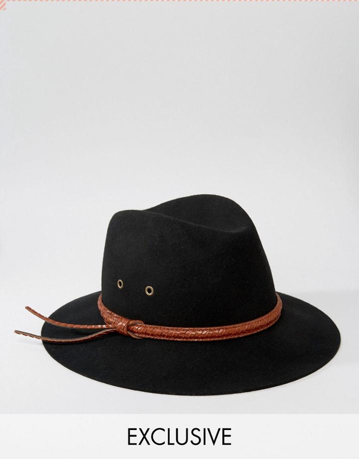 Reclaimed Vintage Fedora With Pattern Leather Band - Black