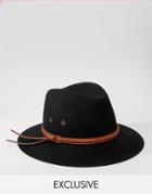Reclaimed Vintage Fedora With Pattern Leather Band - Black