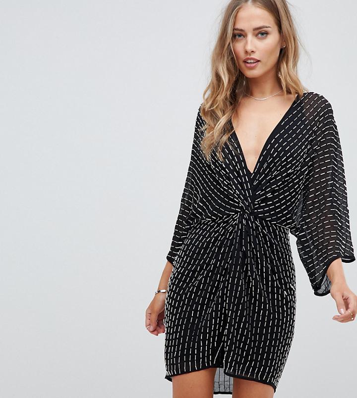 Asos Design Mini Kimono Dress With Starburst Beading - Black