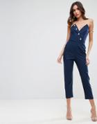 Asos Tailored Bandeau Jumpsuit With Military Detailing - Navy