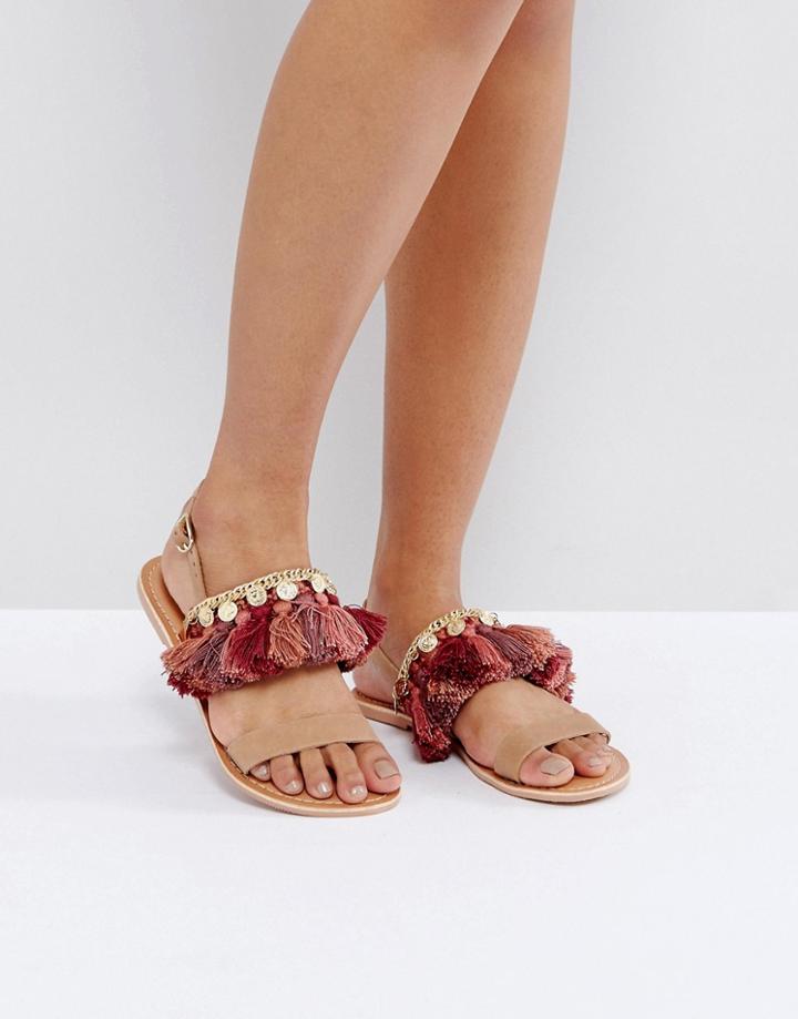 Asos Finch Leather Flat Sandals - Tan