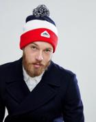 Penfield Albany Bobble Logo Beanie In Navy/white/red - Navy