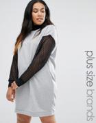 Pink Clove Long Sleeve Sweat Dress With Mesh Inserts - Gray