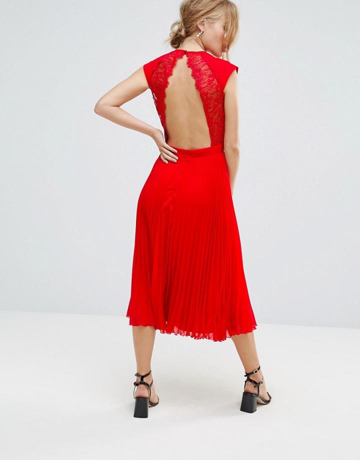 Elise Ryan Open Back Skater Dress With Pleated Skirt - Red