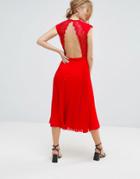 Elise Ryan Open Back Skater Dress With Pleated Skirt - Red