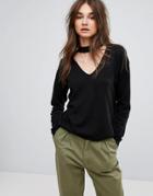 Noisy May Bound Choker Sweater - Black