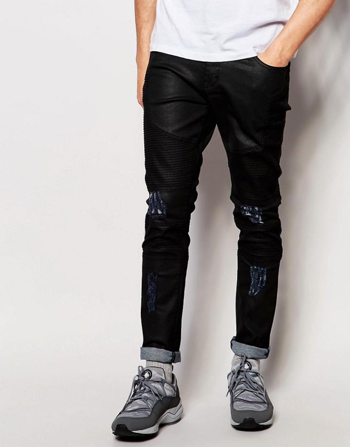 Systvm Biker Jean Nickle Crease Denim Distressed - Black