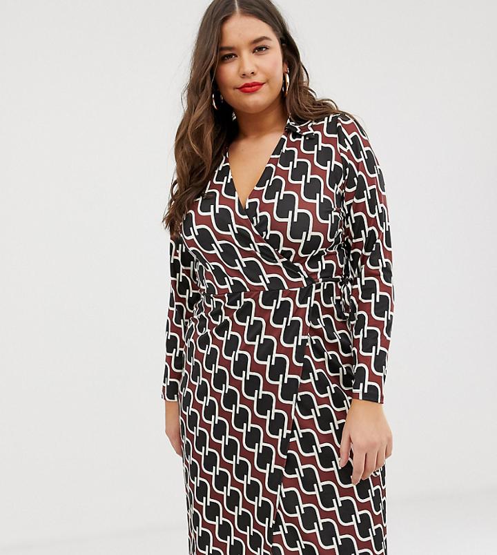 River Island Plus Wrap Dress In Geo Print - Multi