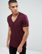 Asos T-shirt With Deep V Neck - Red