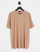 Asos Design Oversized T-shirt With Side Split In Rib In Biscuit-neutral