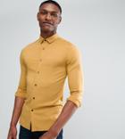 Asos Tall Skinny Stretch Viscose Shirt In Mustard - Yellow