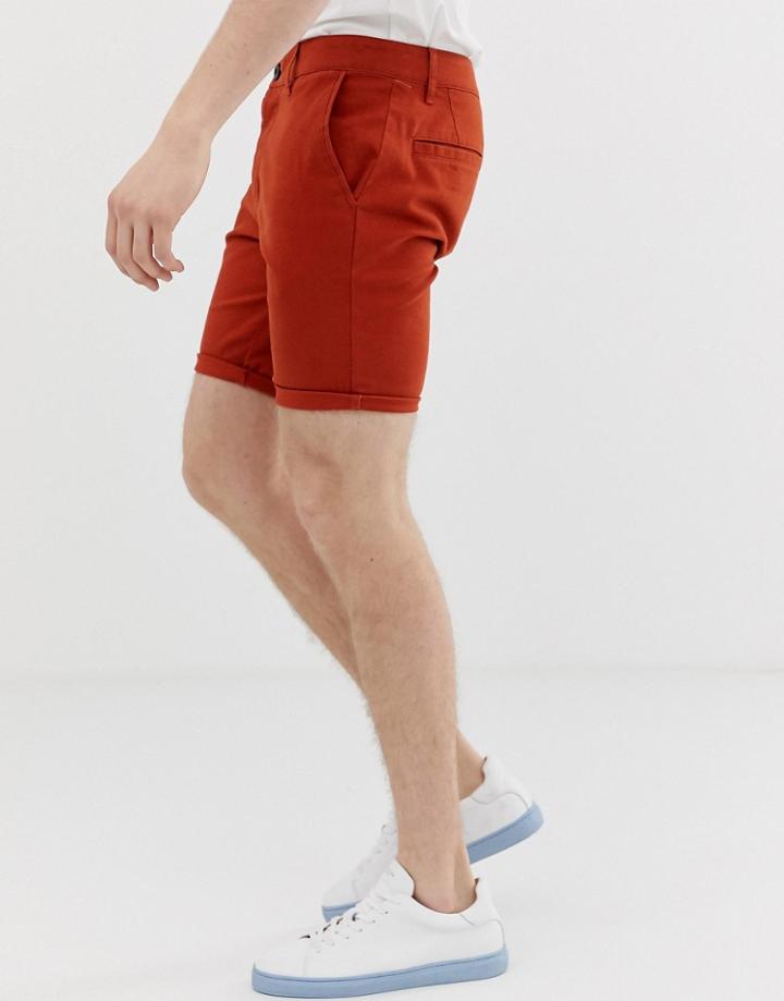 Asos Design Skinny Chino Shorts In Rust - Red