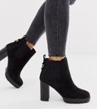 New Look Wide Fit Lace Up Chunky Platform Heeled Boots In Black - Black