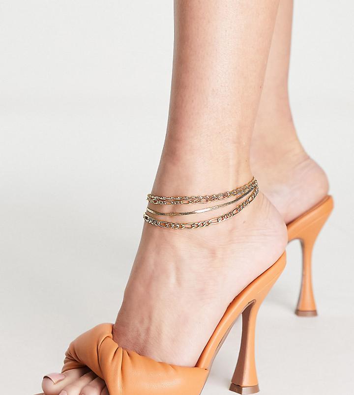 Asos Design Pack Of 4 14k Gold Plated Anklets In Mixed Chain Design