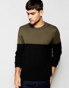 Asos Color Block Crew Neck Sweater In Cotton - Green
