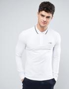 Armani Jeans Long Sleeve Pique Polo Slim Fit Tipped In White - White