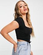 Asos Design Crop Fitted T-shirt With Scarf Hem In Black