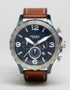 Fossil Jr1504 Nate Chronograph Leather Watch In Tan - Tan