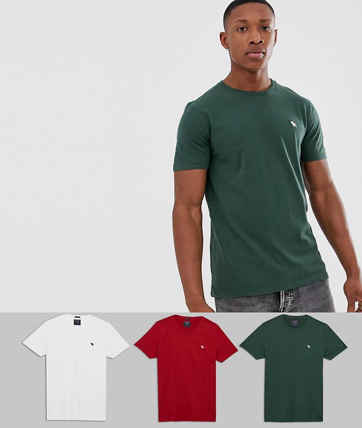 Abercrombie & Fitch 3 Pack Icon Logo T-shirt In Red/white/green - Multi