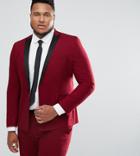 Asos Plus Skinny Tuxedo Suit Jacket In Ruby Red - Red