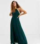 Asos Design Petite Bridesmaid Pinny Maxi Dress With Ruched Bodice-green