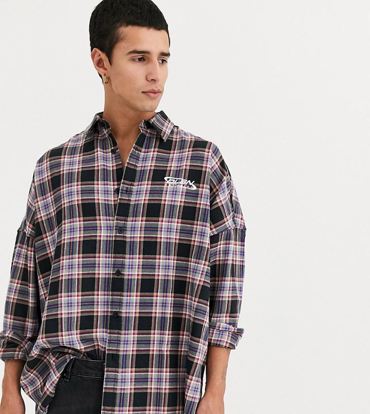 Collusion Check Shirt With Placement Print-black
