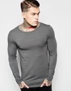 Asos Extreme Muscle Long Sleeve T-shirt With Boat Neck In Charcoal - Charcoal