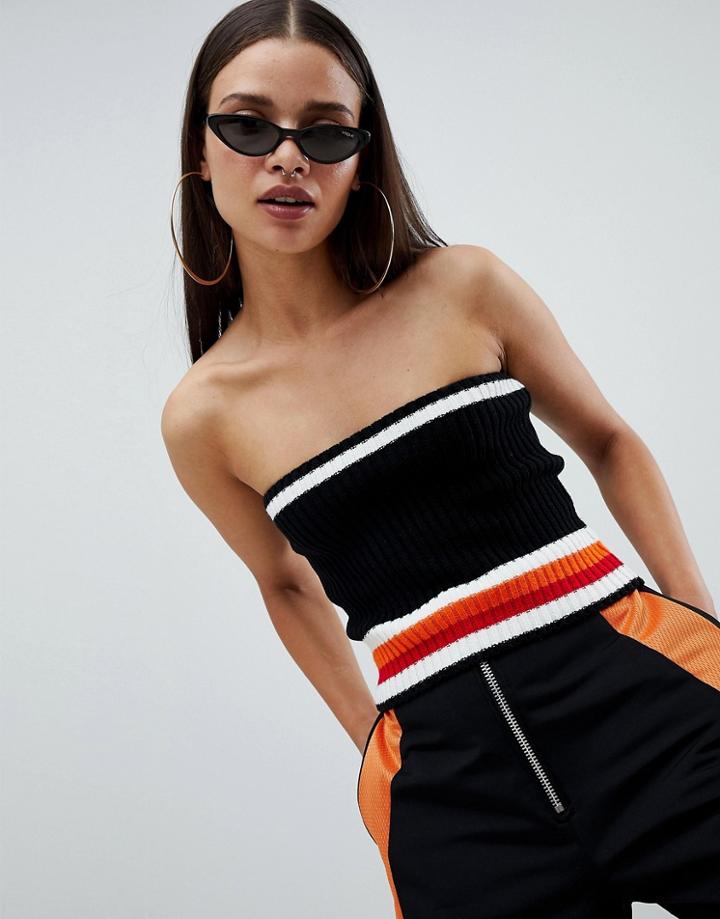 The Ragged Priest Bandeau Top In Knitted Stripe - Black