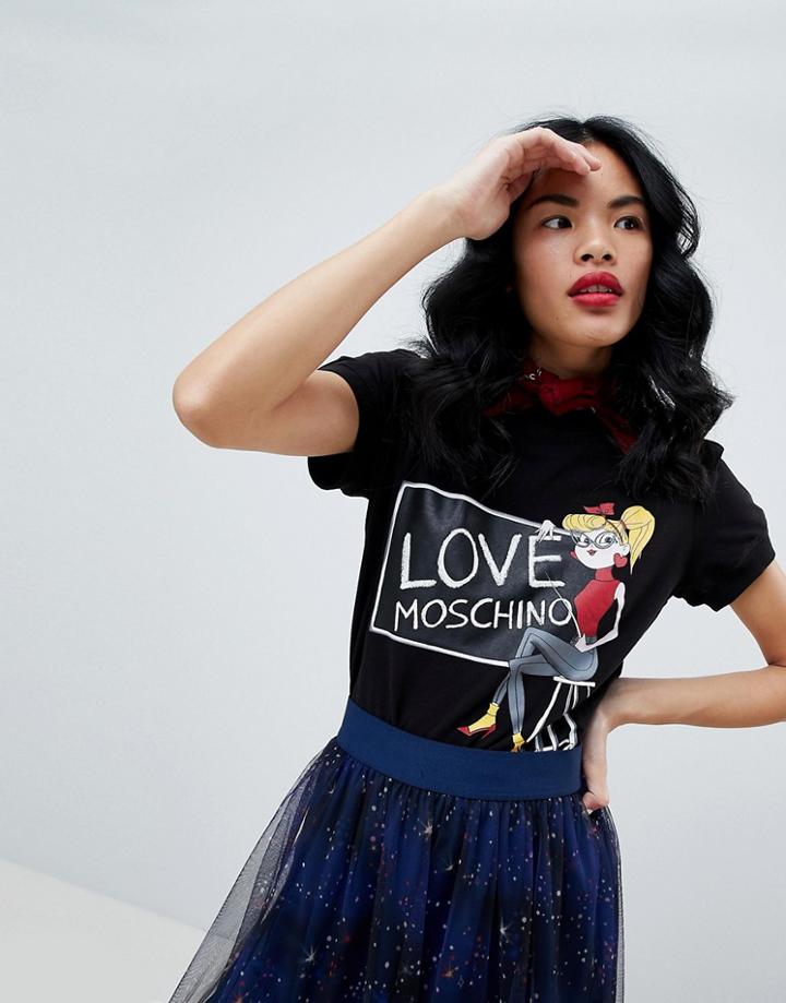 Love Moschino The Brains Print T-shirt - Black