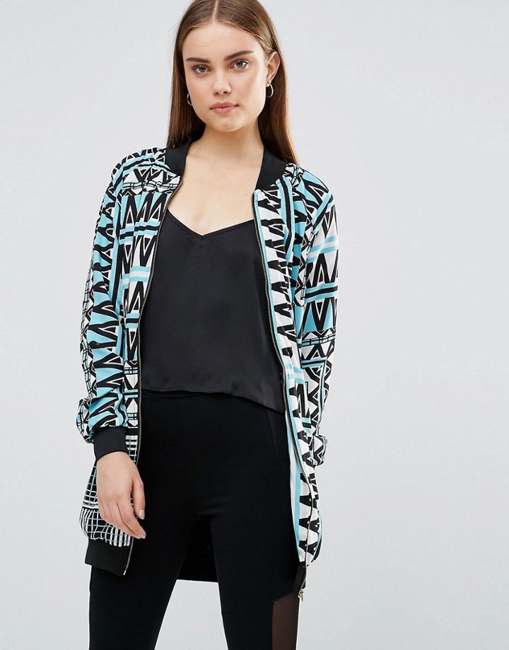 Ax Paris Zig Zag Pritned Bomber Jacket - Blue