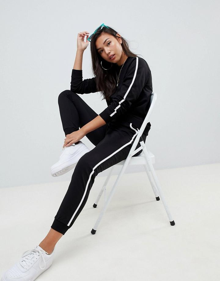 Asos Design Tracksuit Cute Sweat / Basic Jogger With Tie With Contast Binding - Black