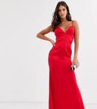 Missguided Tall Satin Maxi Dress In Red