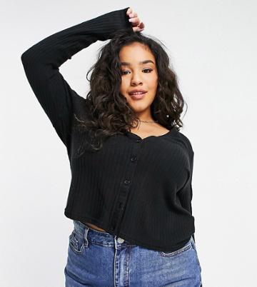 Noisy May Curve Button Up Cardigan In Black