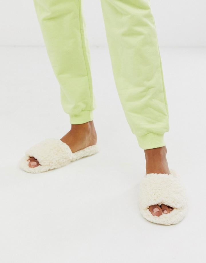 Truffle Collection Fluffy Slippers In Cream