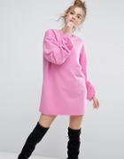 Asos Oversized Sweat Dress With Long Sleeves - Pink