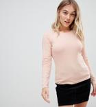 Asos Design Petite Ultimate Top With Long Sleeve And Crew Neck In Pink - Pink
