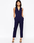 Asos Wrap Jumpsuit With Pocket Detail - Navy