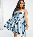 Collusion Plus Exclusive Mini Smock Cami Dress In Blue Floral Print-blues