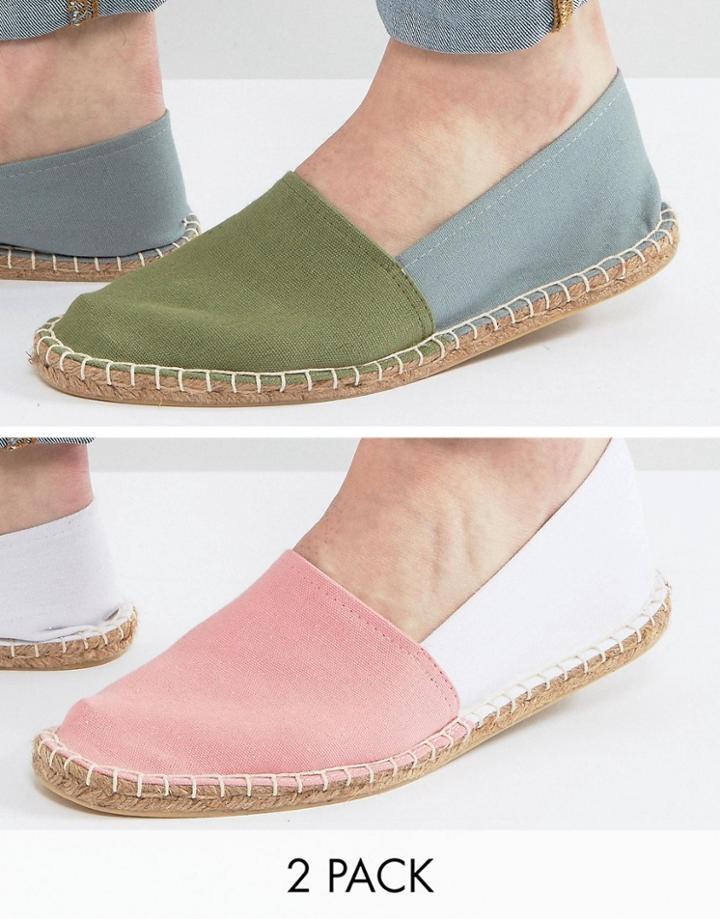 Asos Two Tone Espadrilles In Pink And Green 2 Pack Save - Multi